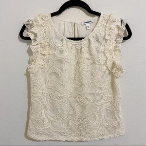 Express Crotchet Lace Ruffle Mock Nexk Tank